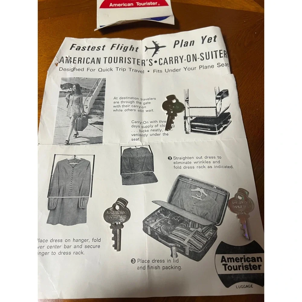 American Tourister Carry On Suiter Keys Manual Sticker Lot‎ Travel Vintage